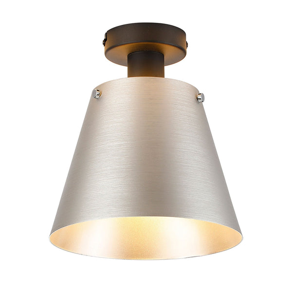 Essington 23cm Ceiling Light with Black Base & Light Grey and Silver Metal Shade