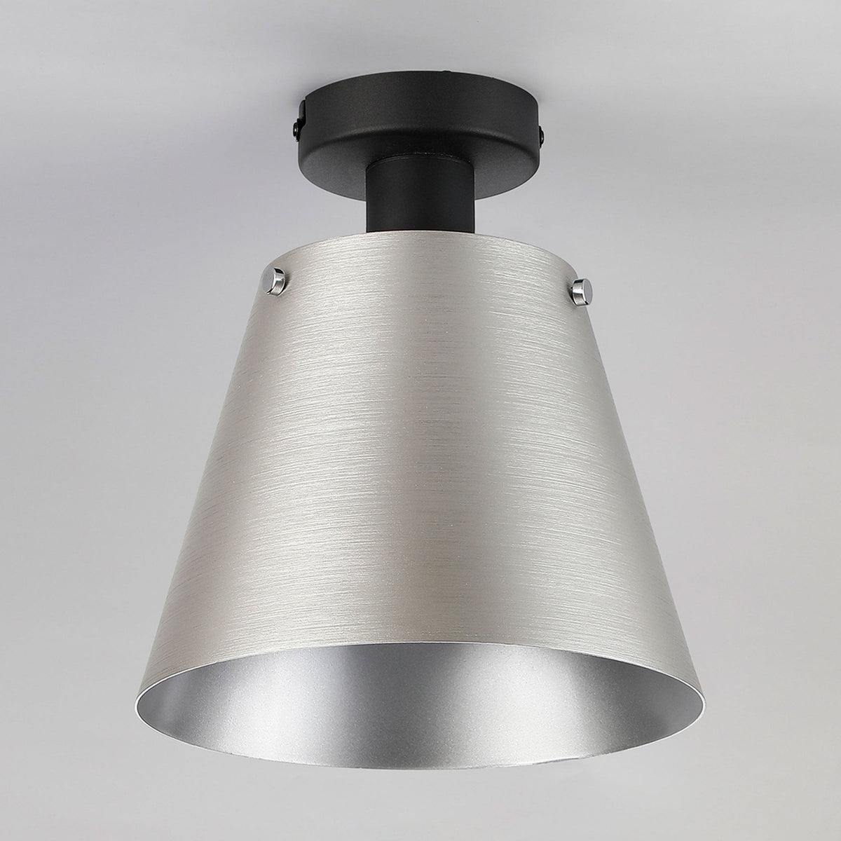 Essington 23cm Ceiling Light with Black Base & Light Grey and Silver Metal Shade