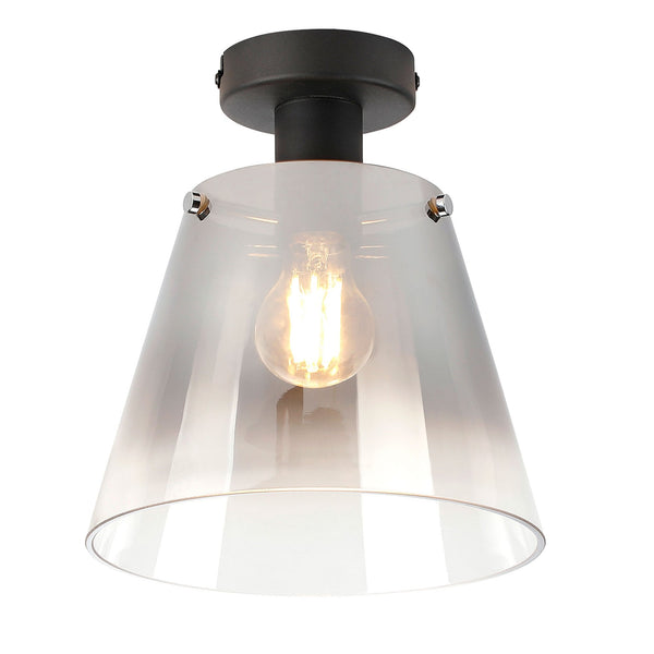 Essington 23cm Ceiling Light with Black Base & Smoke Fade Glass Shade