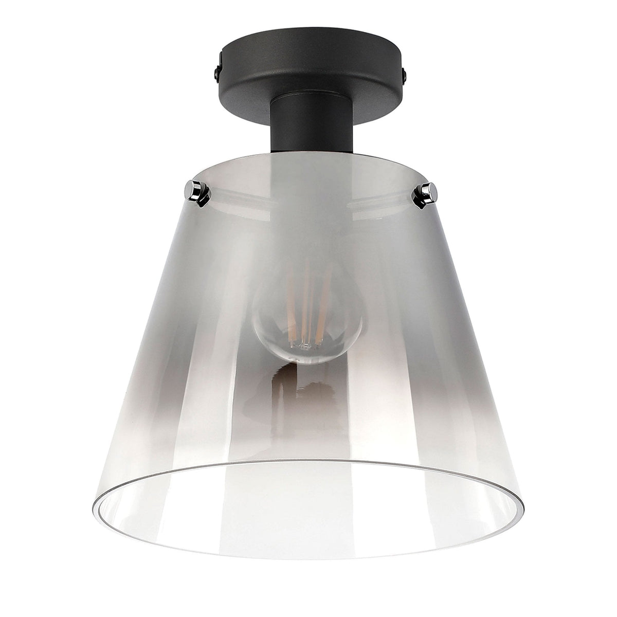 Essington 23cm Ceiling Light with Black Base & Smoke Fade Glass Shade