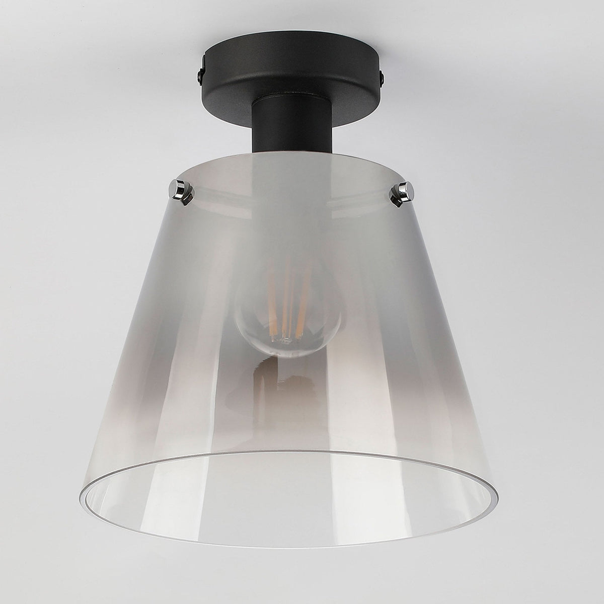 Essington 23cm Ceiling Light with Black Base & Smoke Fade Glass Shade