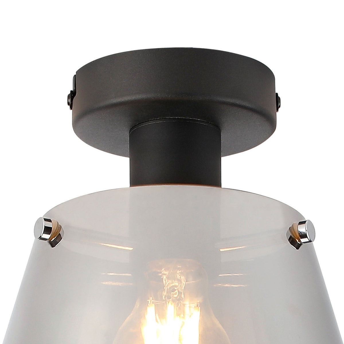 Essington 23cm Ceiling Light with Black Base & Smoke Fade Glass Shade