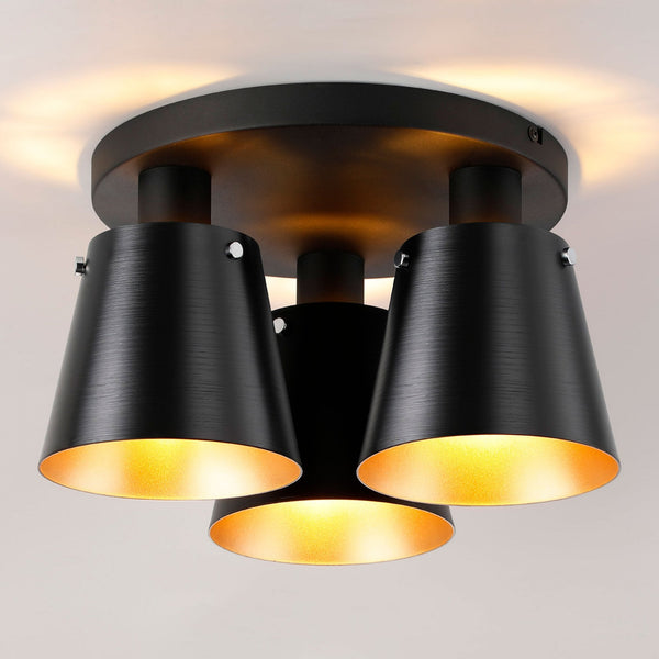 Essington 38cm Ceiling Light with Black Base & Sand Black and Gold Metal Shades