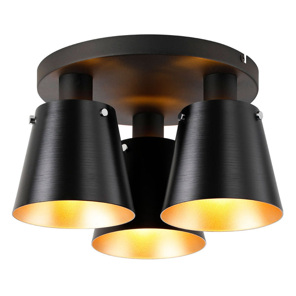 Essington 38cm Ceiling Light with Black Base & Sand Black and Gold Metal Shades