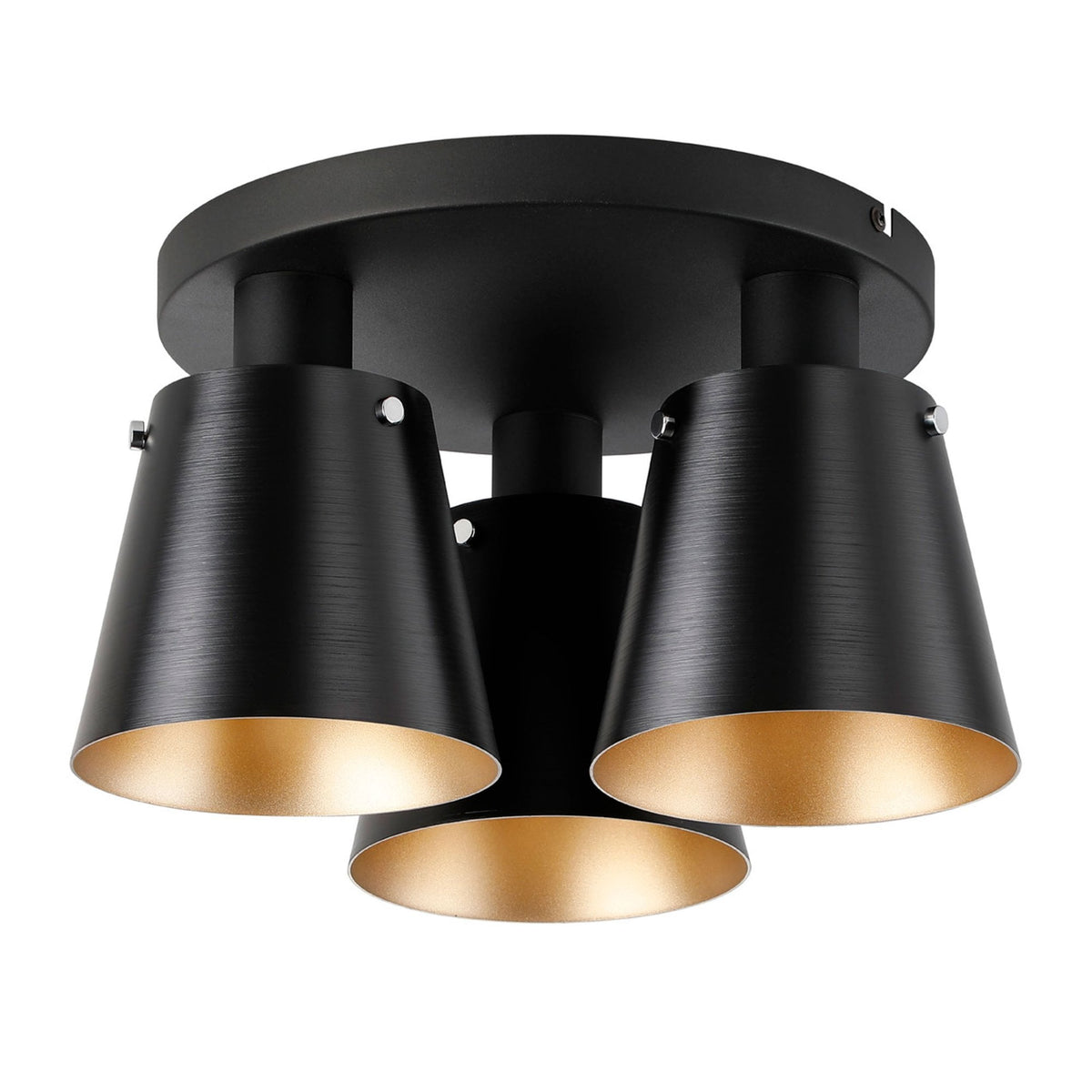 Essington 38cm Ceiling Light with Black Base & Sand Black and Gold Metal Shades