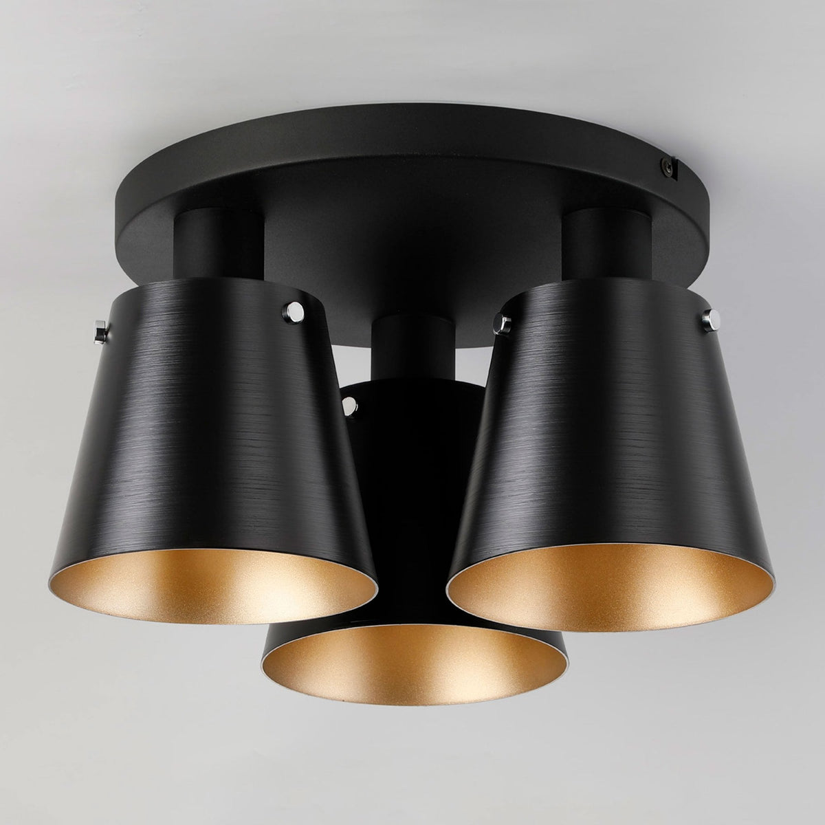 Essington 38cm Ceiling Light with Black Base & Sand Black and Gold Metal Shades