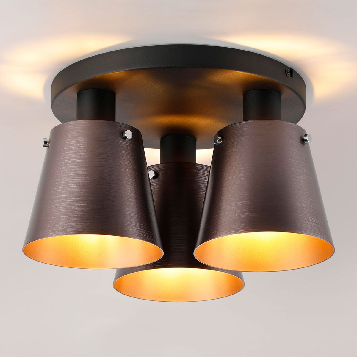 Essington 38cm Ceiling Light with Black Base & Brown and Copper Metal Shades