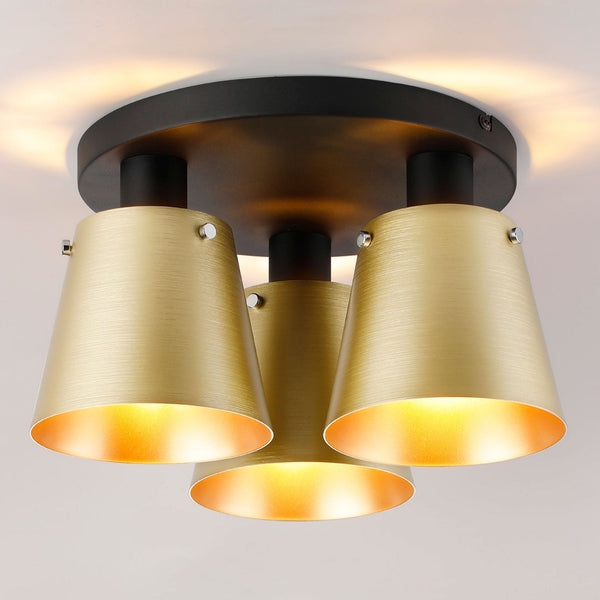 Essington 38cm Ceiling Light with Black Base & Brass and Gold Metal Shades
