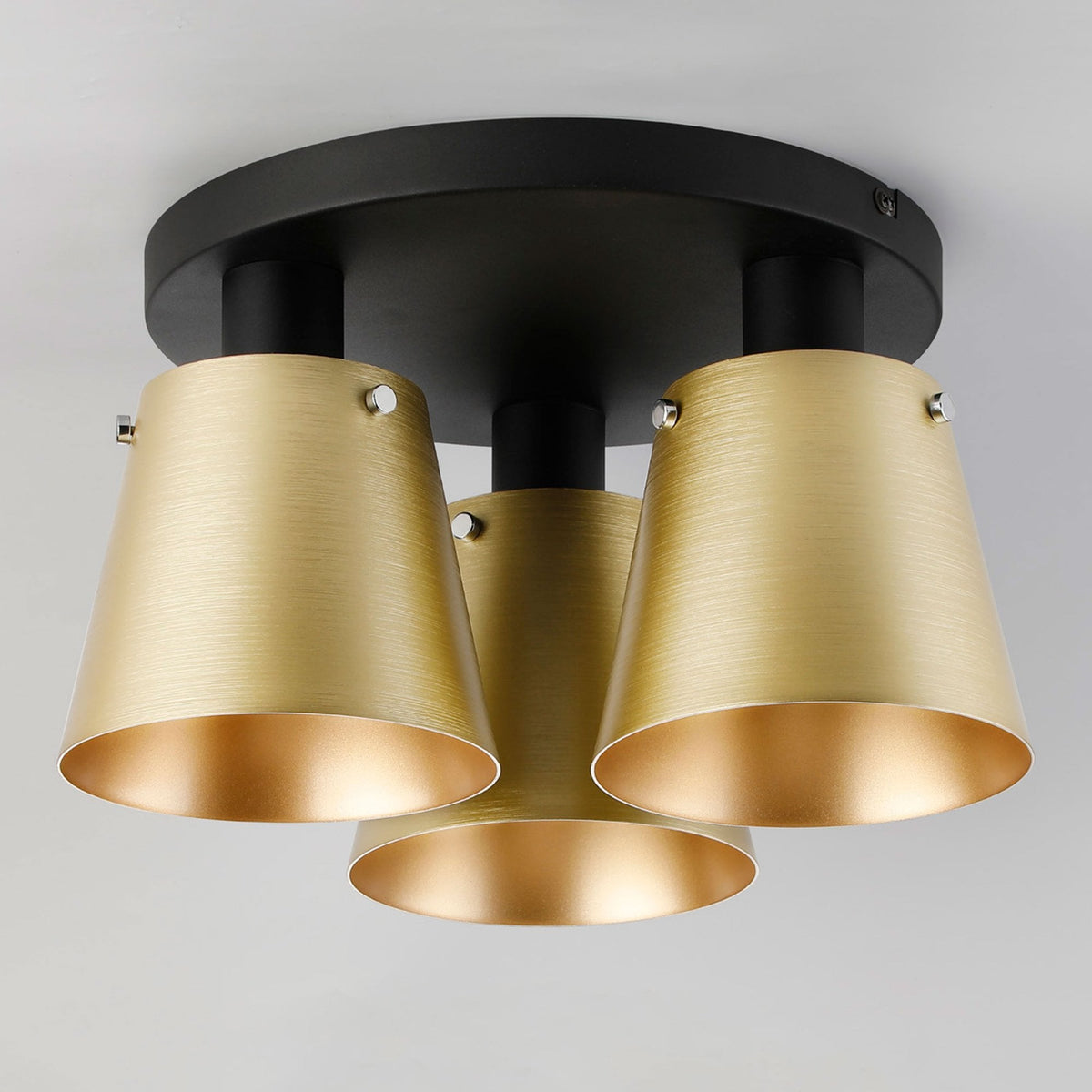 Essington 38cm Ceiling Light with Black Base & Brass and Gold Metal Shades