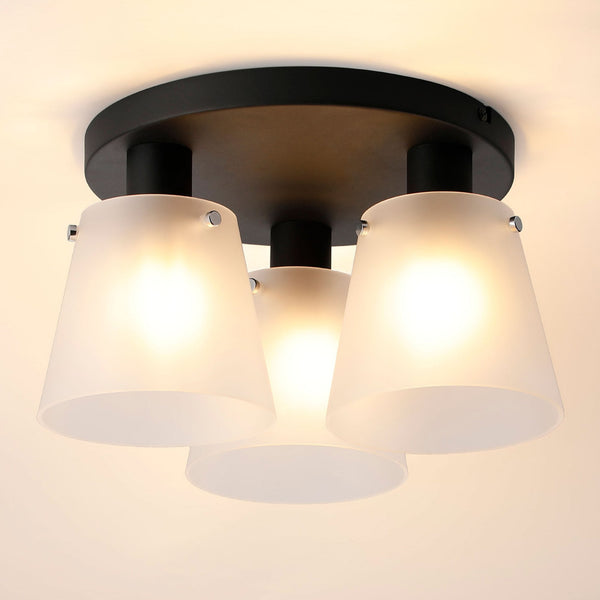 Essington 38cm Ceiling Light with Black Base & Frosted White Glass Shades