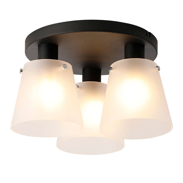 Essington 38cm Ceiling Light with Black Base & Frosted White Glass Shades