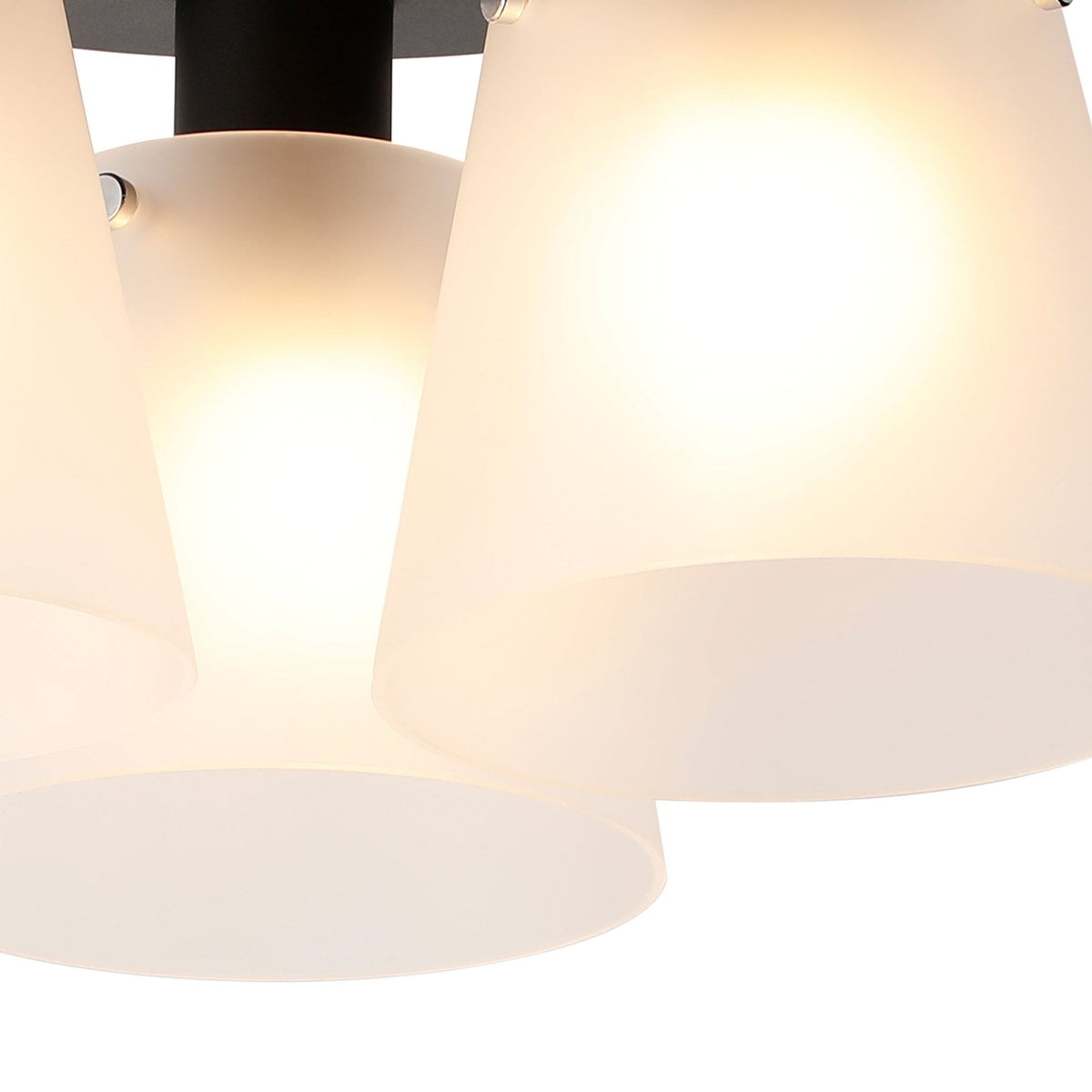 Essington 38cm Ceiling Light with Black Base & Frosted White Glass Shades