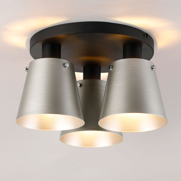 Essington 38cm Ceiling Light with Black Base & Light Grey and Silver Metal Shades
