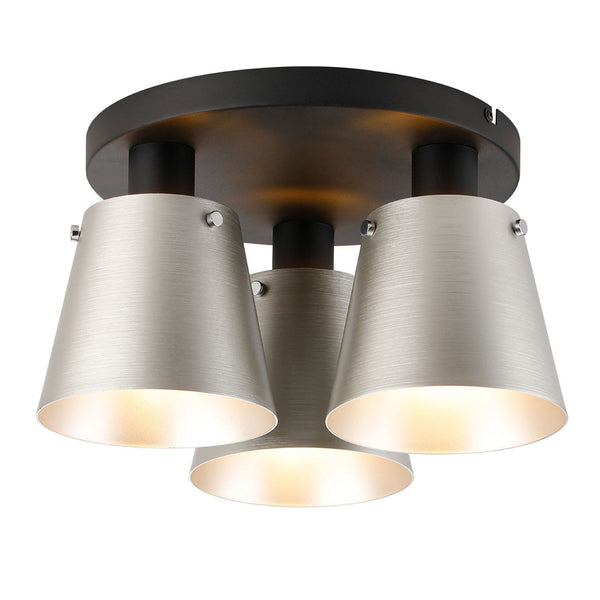 Essington 38cm Ceiling Light with Black Base & Light Grey and Silver Metal Shades