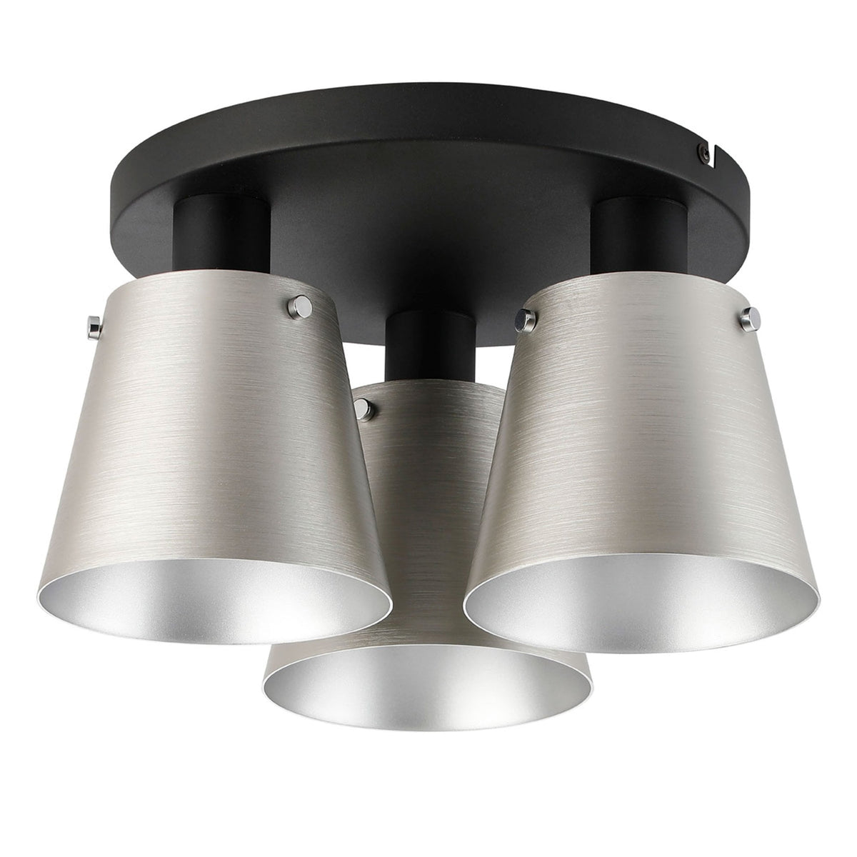 Essington 38cm Ceiling Light with Black Base & Light Grey and Silver Metal Shades