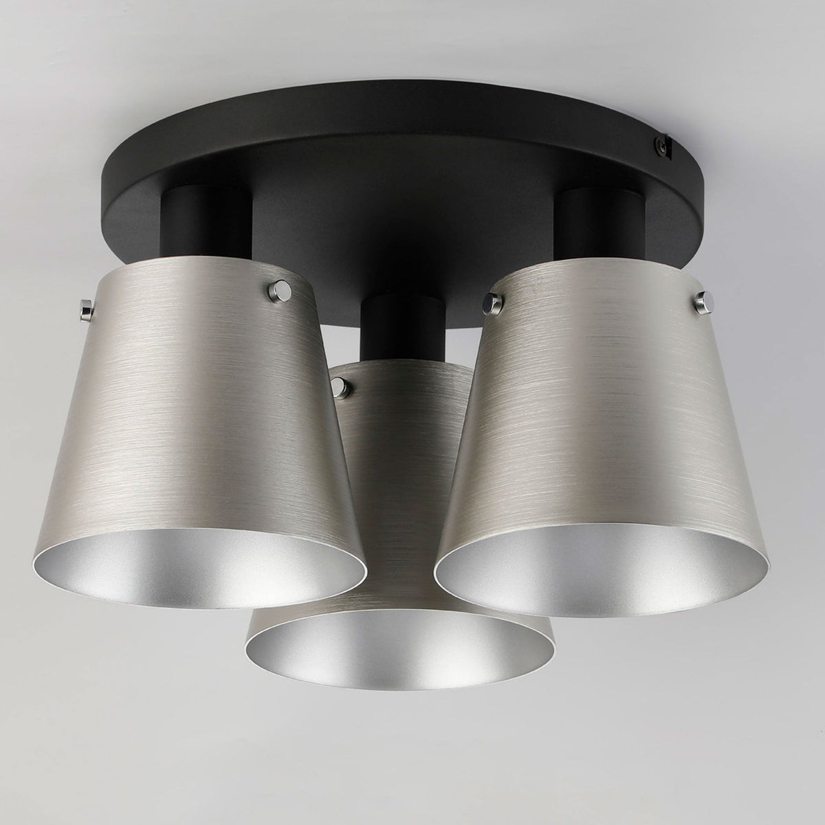 Essington 38cm Ceiling Light with Black Base & Light Grey and Silver Metal Shades