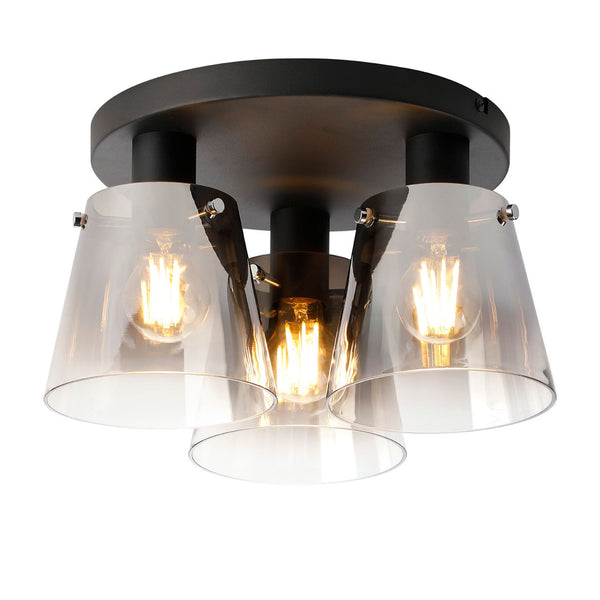Essington 38cm Ceiling Light with Black Base & Smoke Fade Glass Shades