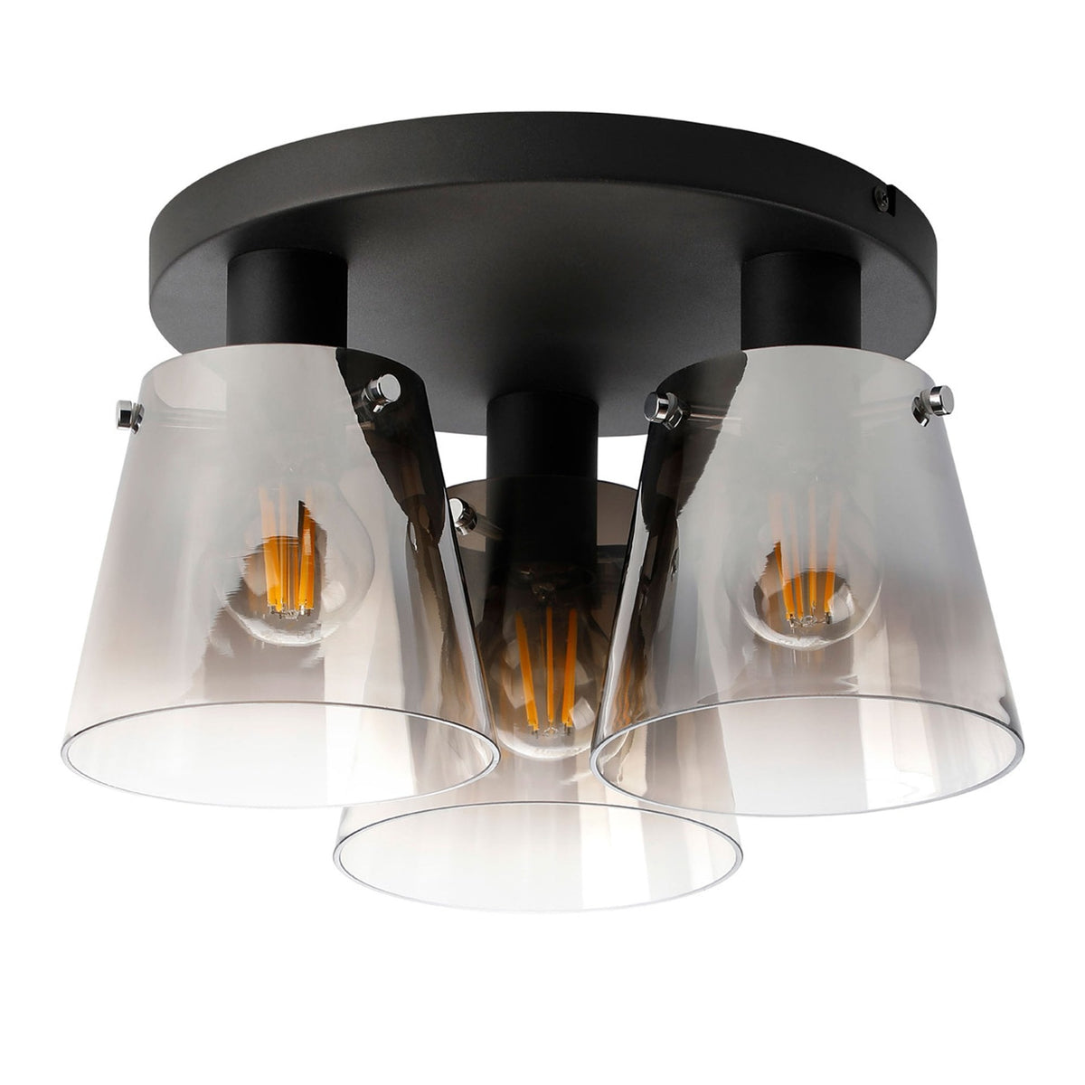 Essington 38cm Ceiling Light with Black Base & Smoke Fade Glass Shades