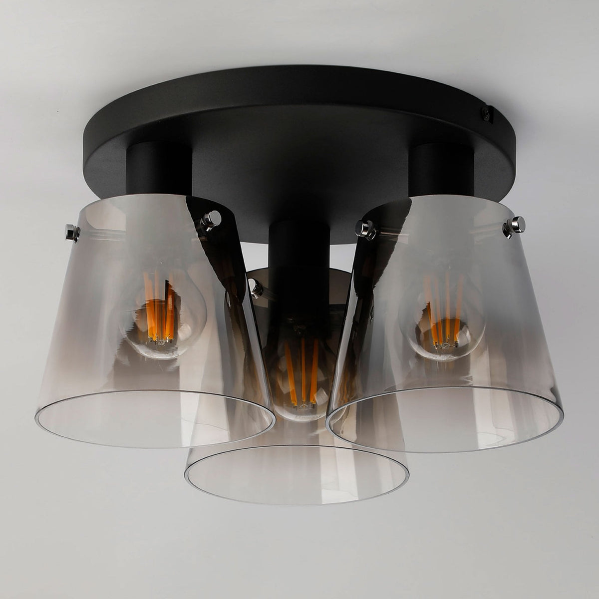 Essington 38cm Ceiling Light with Black Base & Smoke Fade Glass Shades