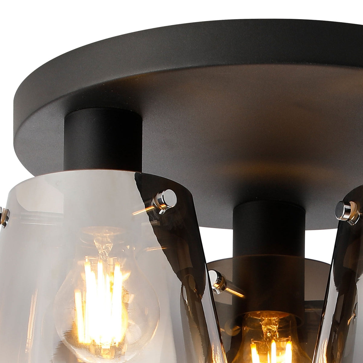 Essington 38cm Ceiling Light with Black Base & Smoke Fade Glass Shades