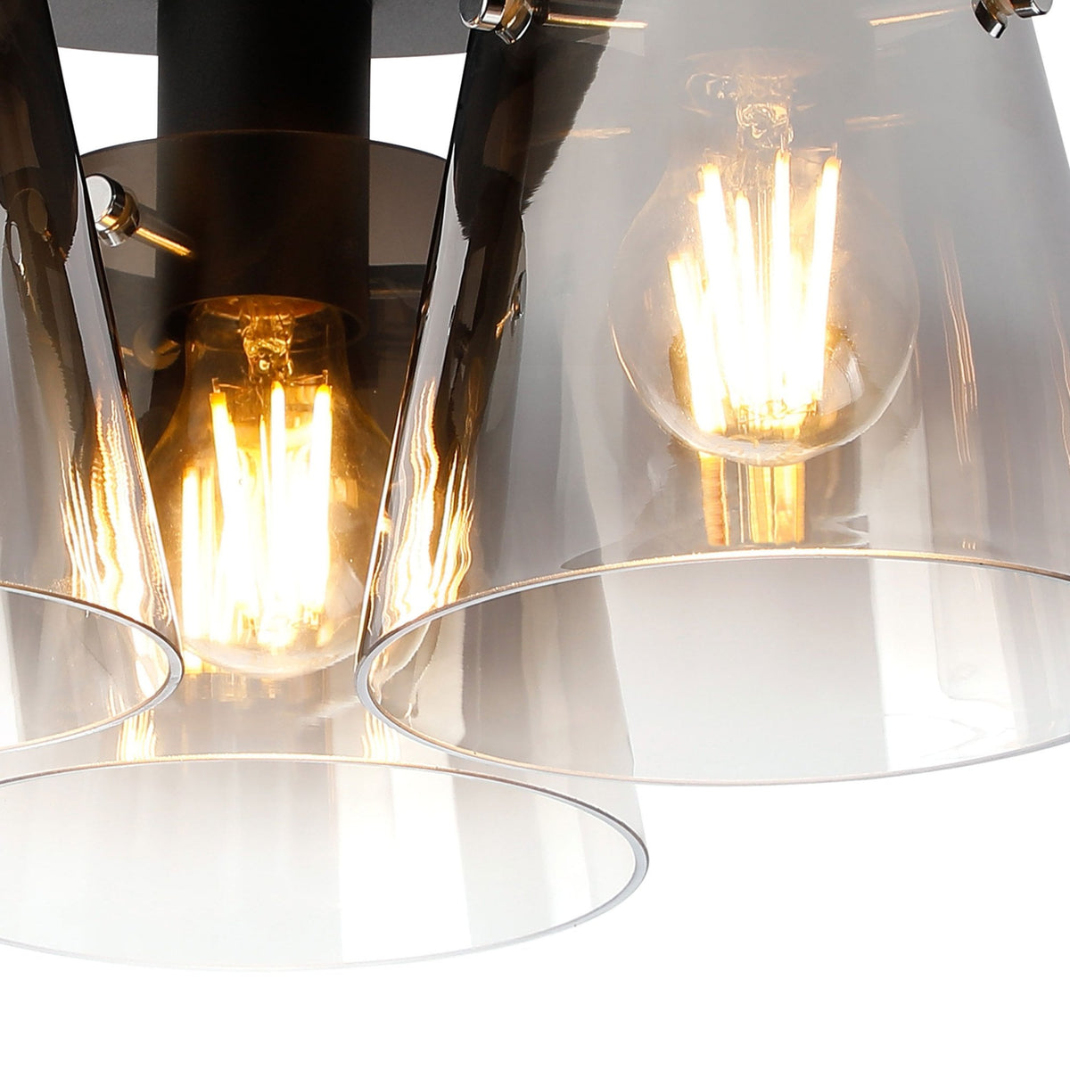Essington 38cm Ceiling Light with Black Base & Smoke Fade Glass Shades