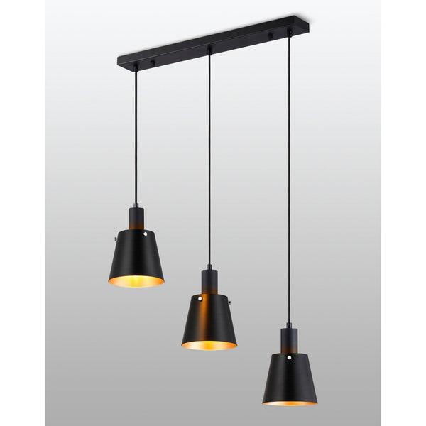 Essington 3 Drop Linear Pendant with Sand Black and Gold Metal Shades