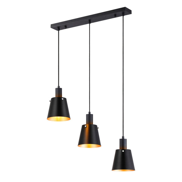 Essington 3 Drop Linear Pendant with Sand Black and Gold Metal Shades