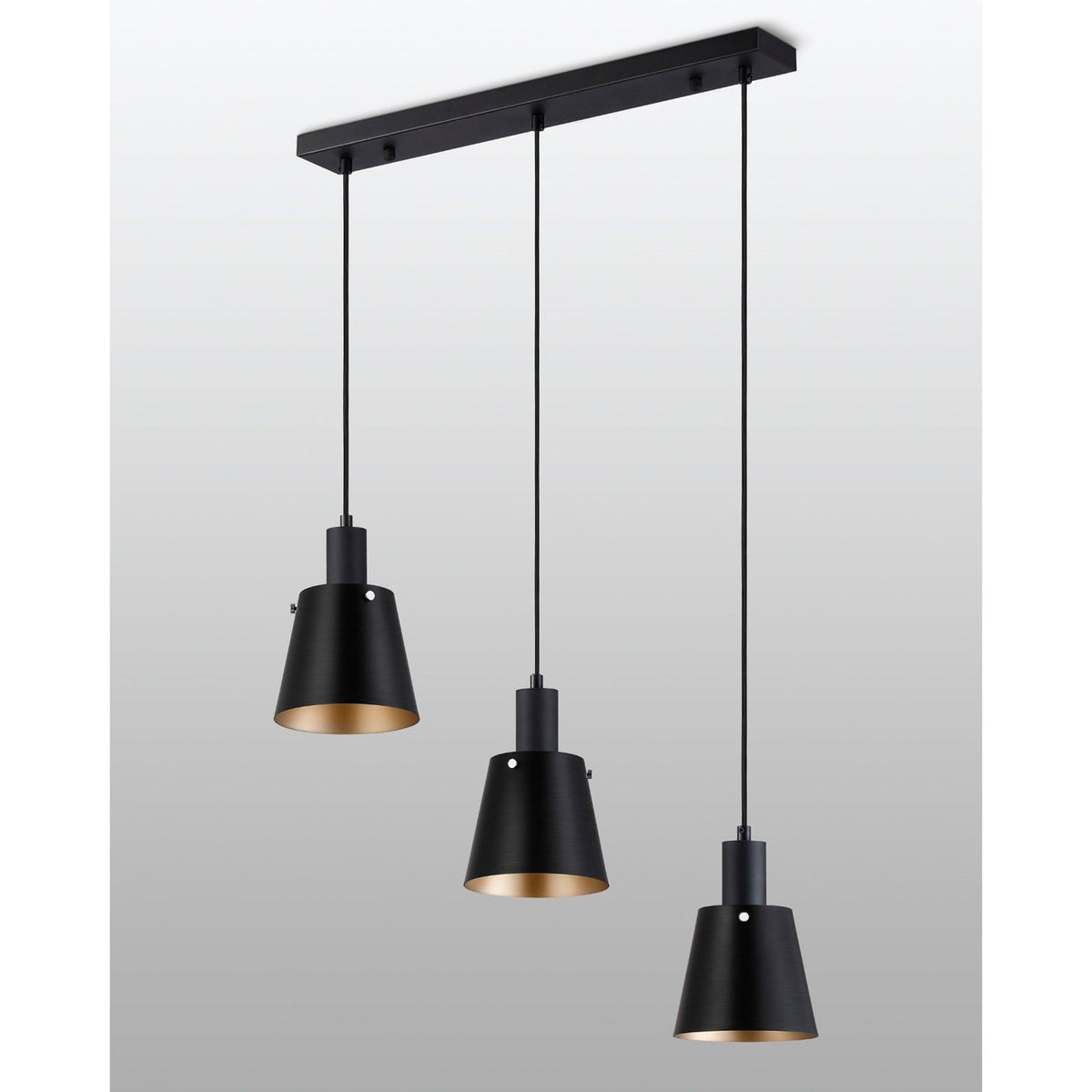Essington 3 Drop Linear Pendant with Sand Black and Gold Metal Shades
