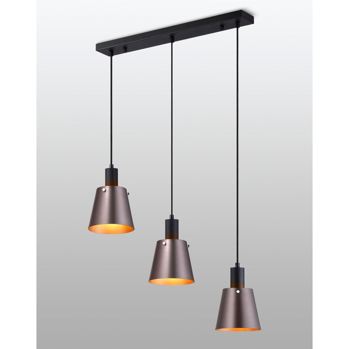 Essington 3 Drop Linear Pendant with Brown and Copper Metal Shades