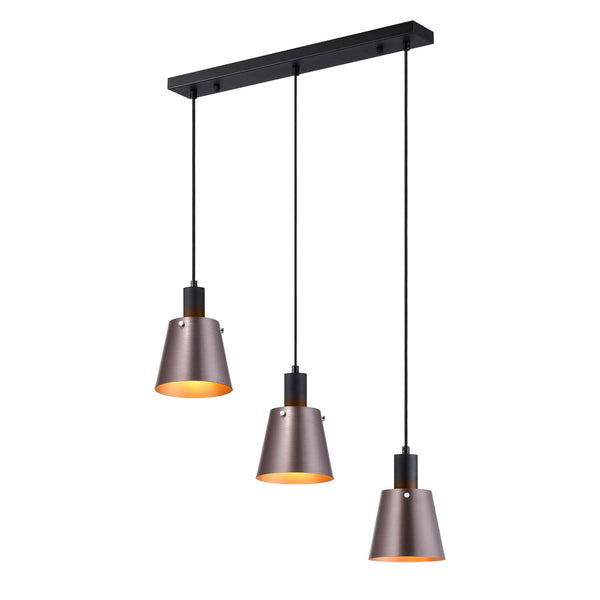 Essington 3 Drop Linear Pendant with Brown and Copper Metal Shades