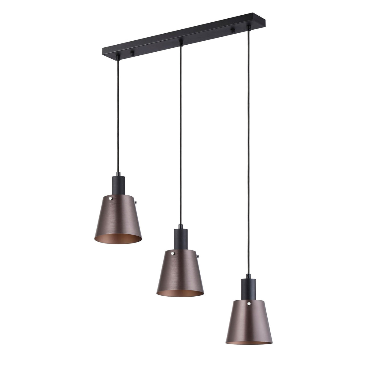 Essington 3 Drop Linear Pendant with Brown and Copper Metal Shades