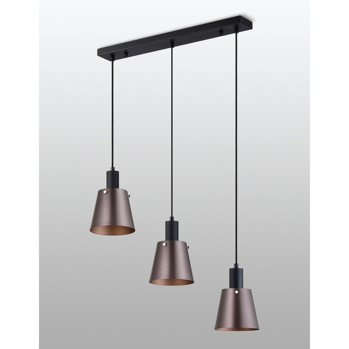Essington 3 Drop Linear Pendant with Brown and Copper Metal Shades