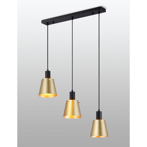 Essington 3 Drop Linear Pendant with Brass and Gold Metal Shades