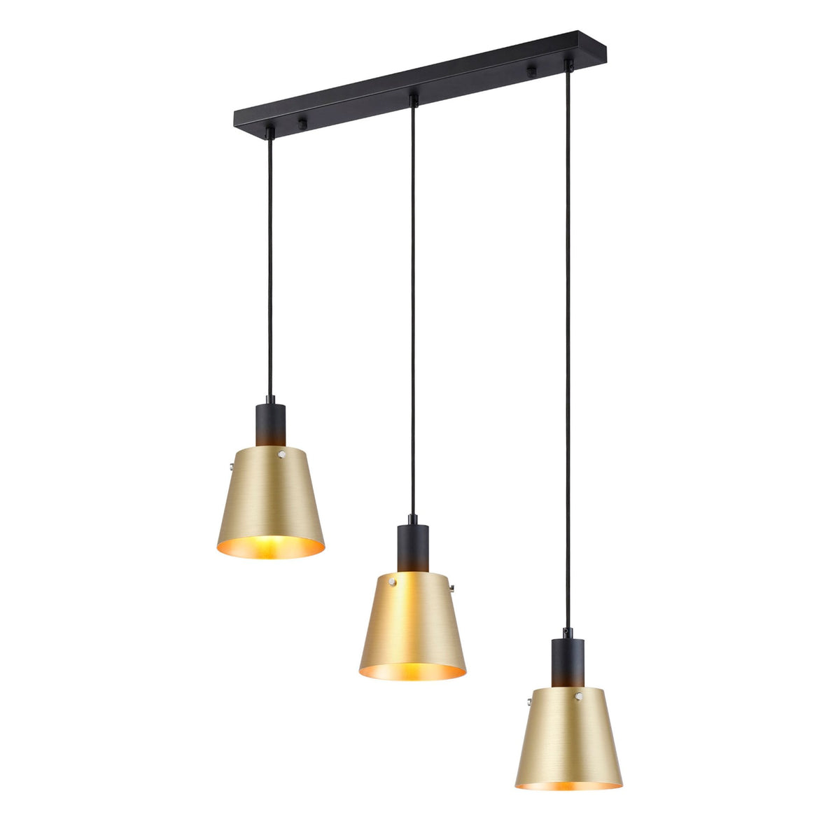 Essington 3 Drop Linear Pendant with Brass and Gold Metal Shades