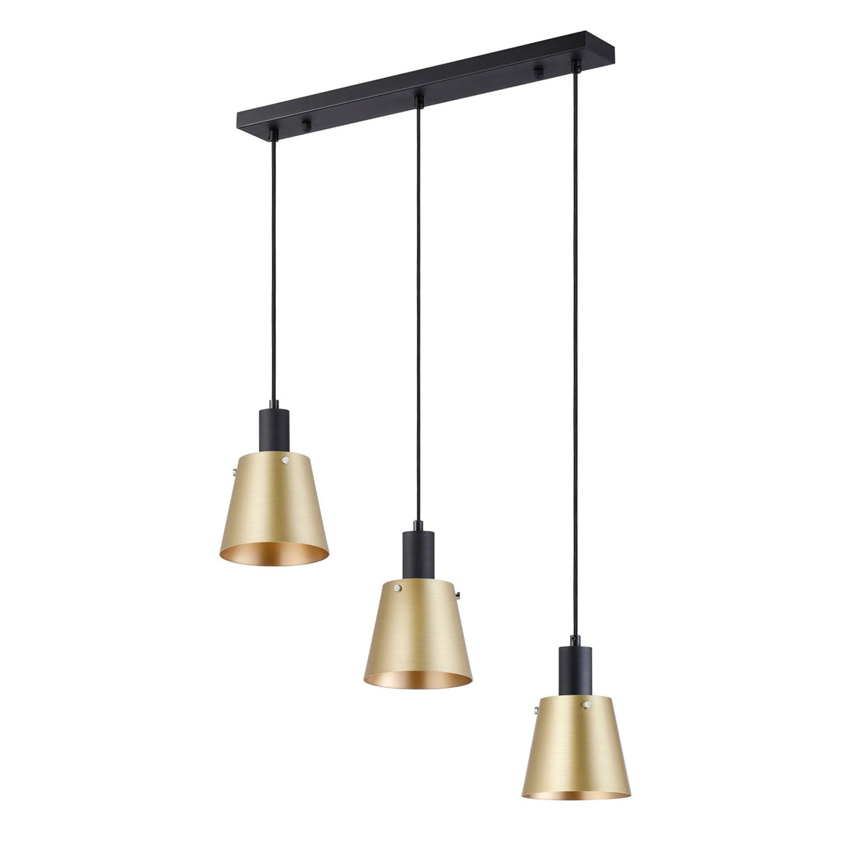 Essington 3 Drop Linear Pendant with Brass and Gold Metal Shades