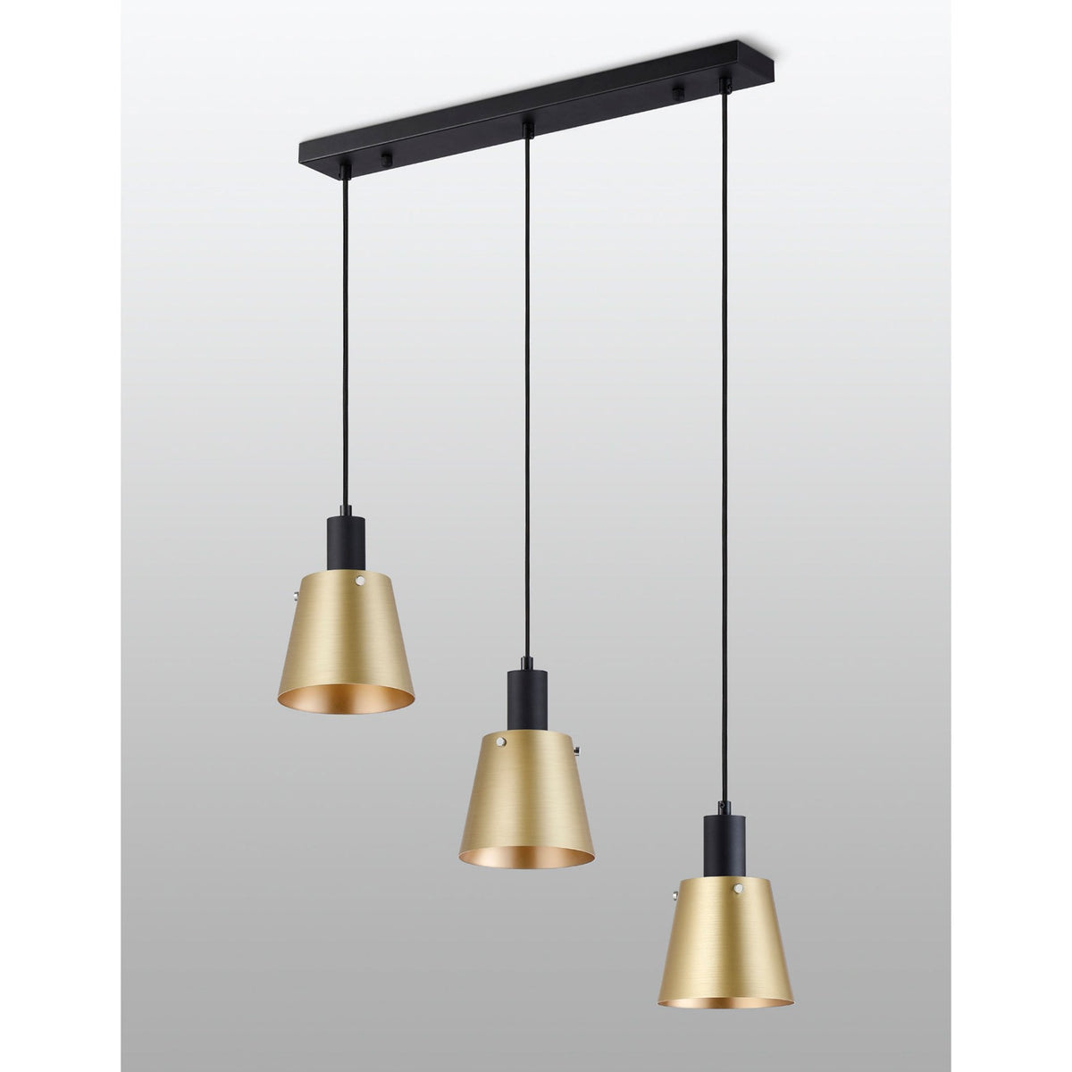 Essington 3 Drop Linear Pendant with Brass and Gold Metal Shades