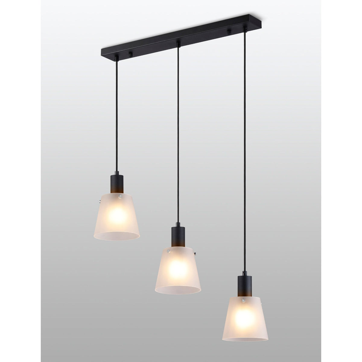 Essington 3 Drop Linear Pendant with White Frosted Glass Shades