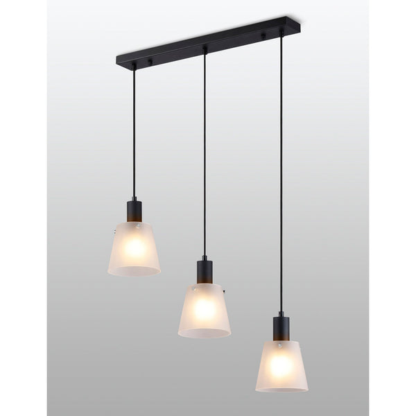 Essington 3 Drop Linear Pendant with White Frosted Glass Shades