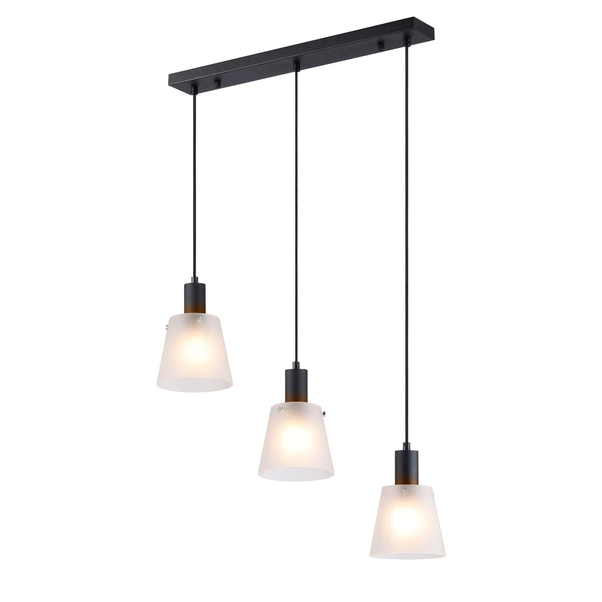 Essington 3 Drop Linear Pendant with White Frosted Glass Shades