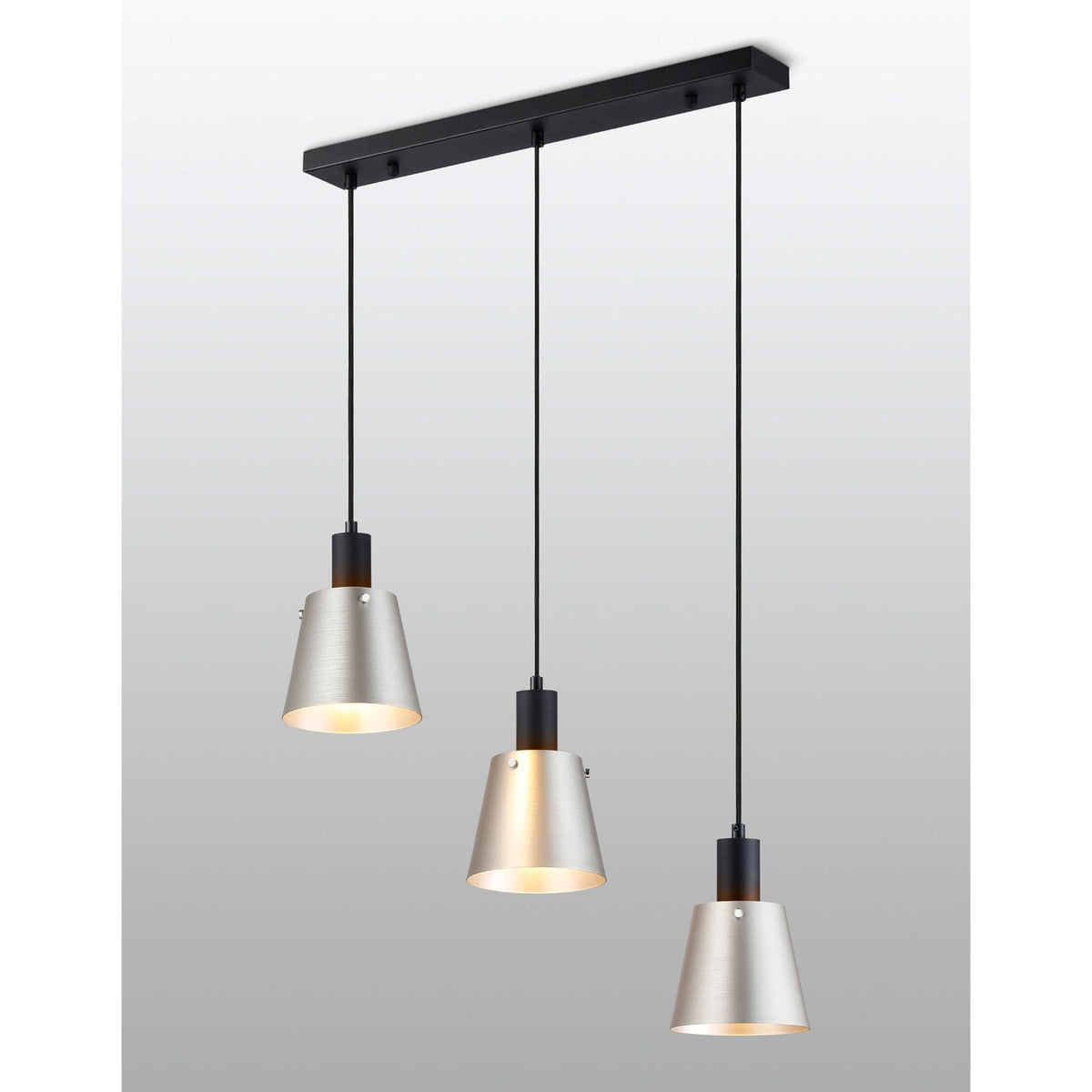Essington 3 Drop Linear Pendant with Light Grey and Silver Metal Shades