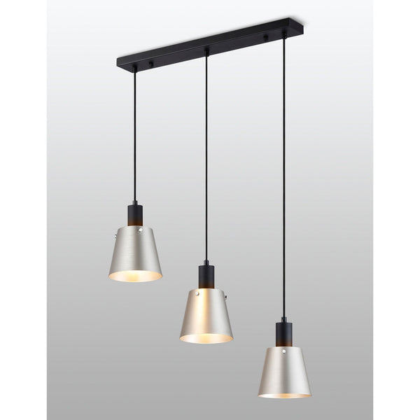 Essington 3 Drop Linear Pendant with Light Grey and Silver Metal Shades