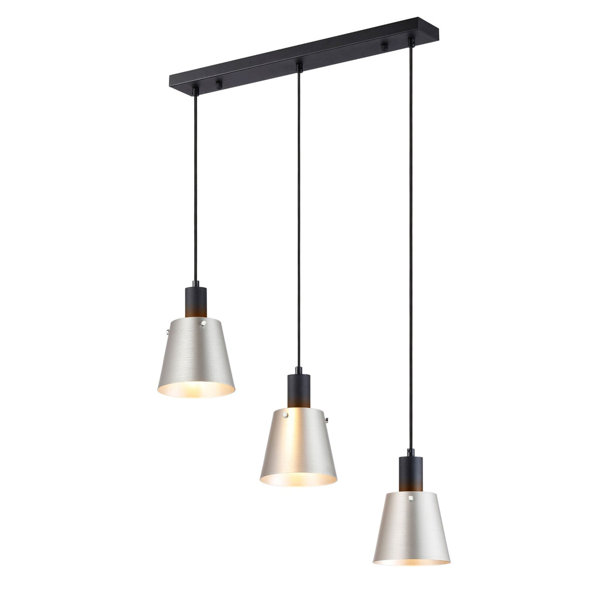 Essington 3 Drop Linear Pendant with Light Grey and Silver Metal Shades