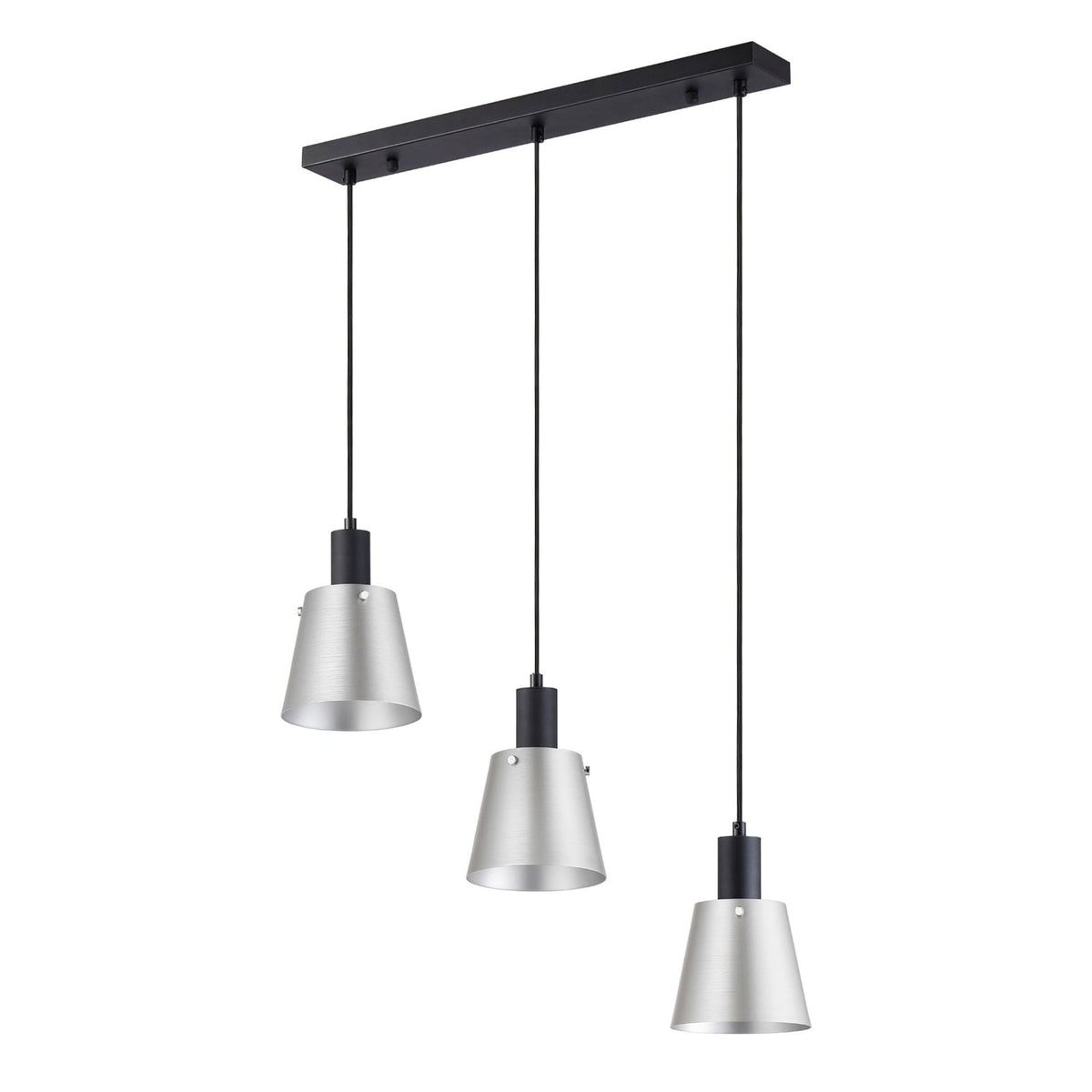 Essington 3 Drop Linear Pendant with Light Grey and Silver Metal Shades
