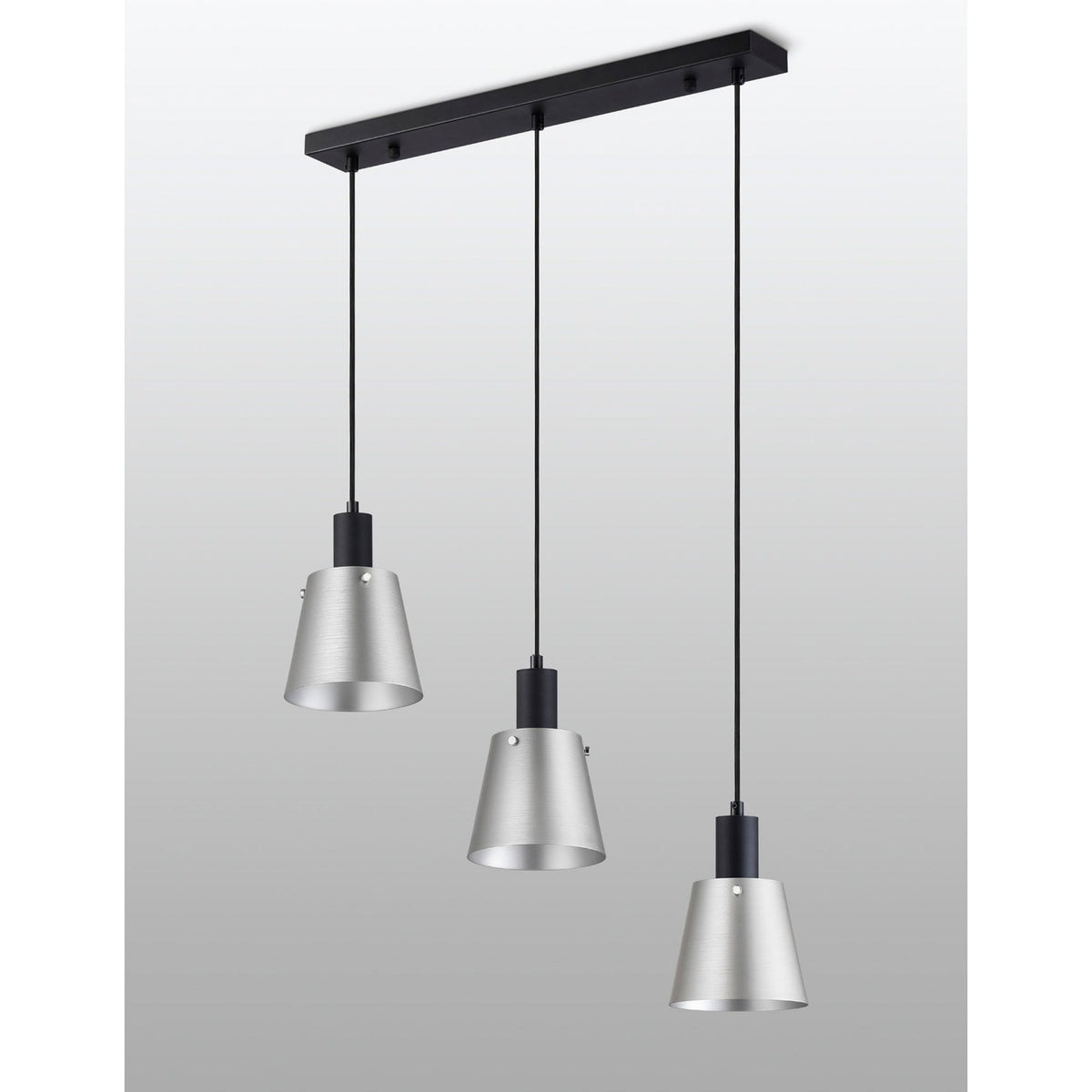 Essington 3 Drop Linear Pendant with Light Grey and Silver Metal Shades