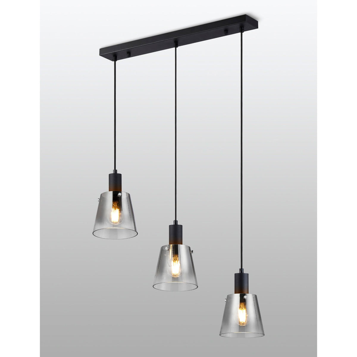 Essington 3 Drop Linear Pendant with Smoke Fade Glass Shades