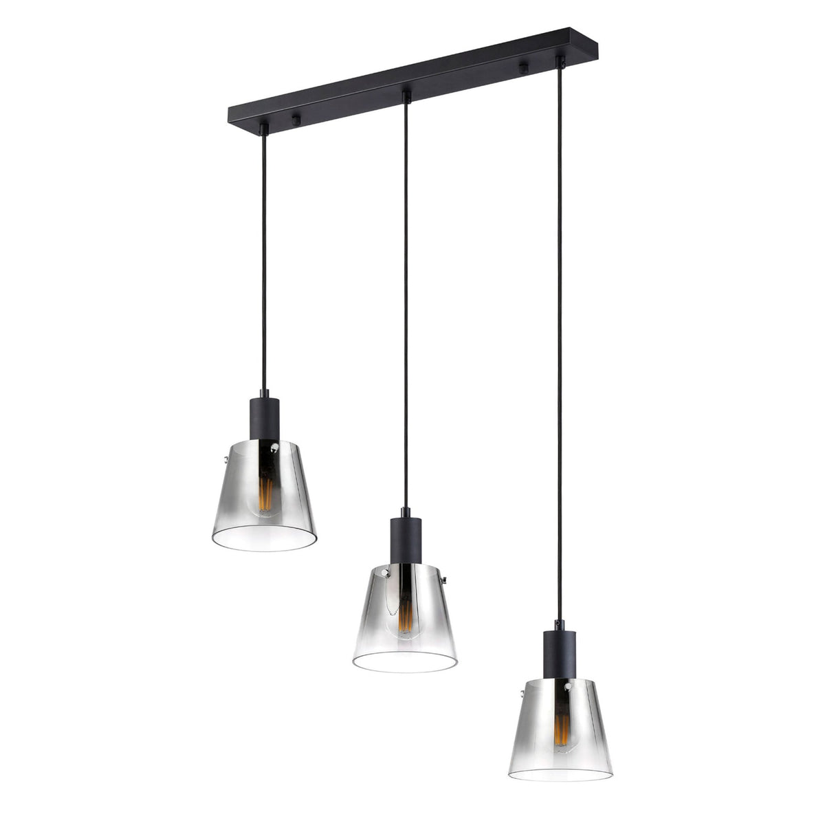 Essington 3 Drop Linear Pendant with Smoke Fade Glass Shades