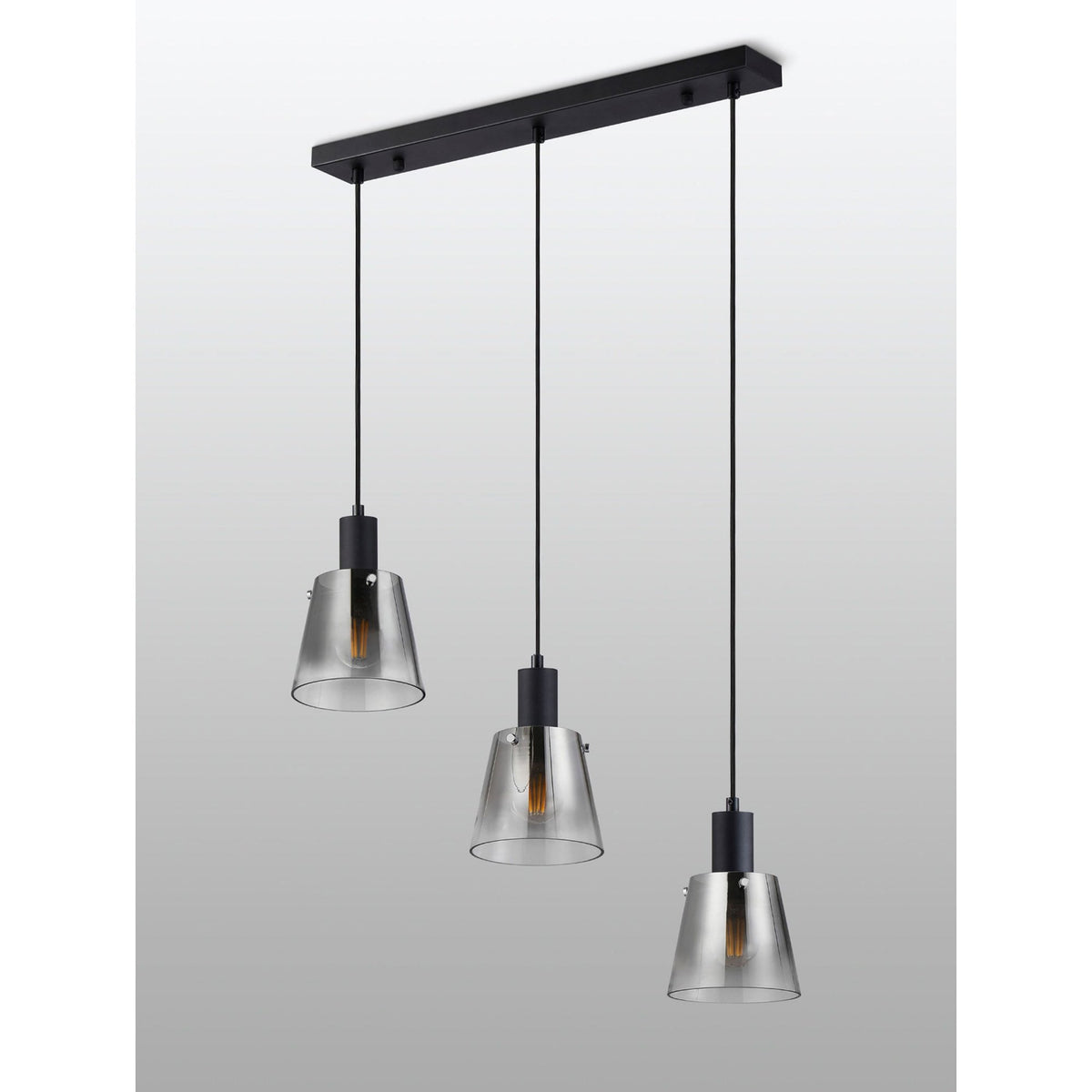 Essington 3 Drop Linear Pendant with Smoke Fade Glass Shades