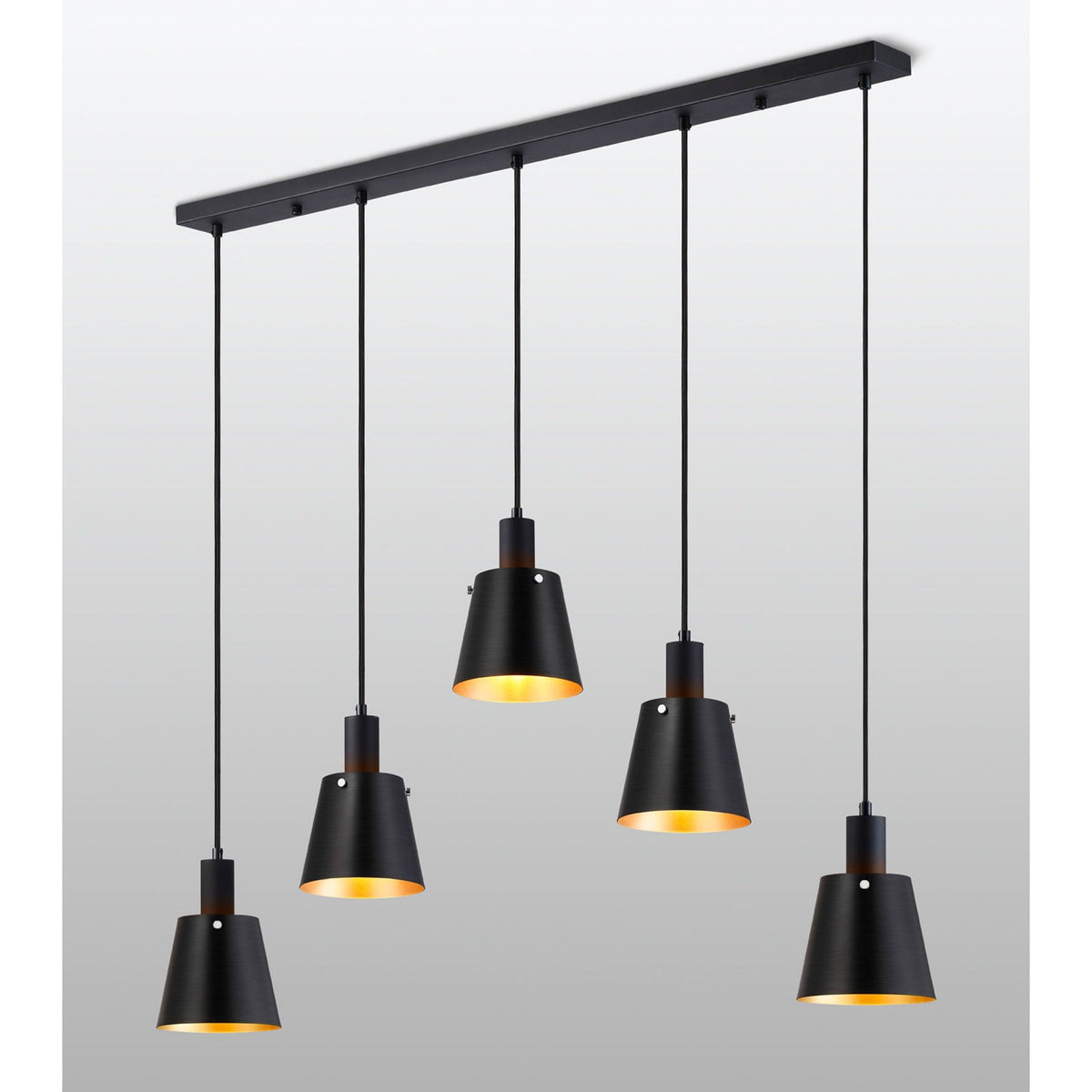 Essington 5 Drop Linear Pendant with Sand Black and Gold Metal Shades