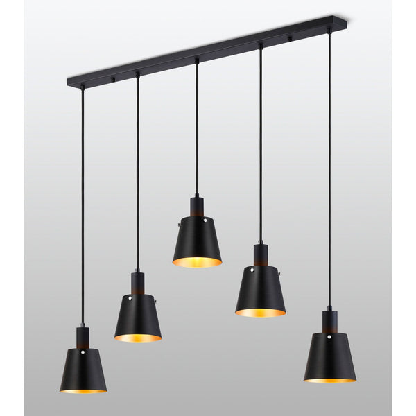 Essington 5 Drop Linear Pendant with Sand Black and Gold Metal Shades