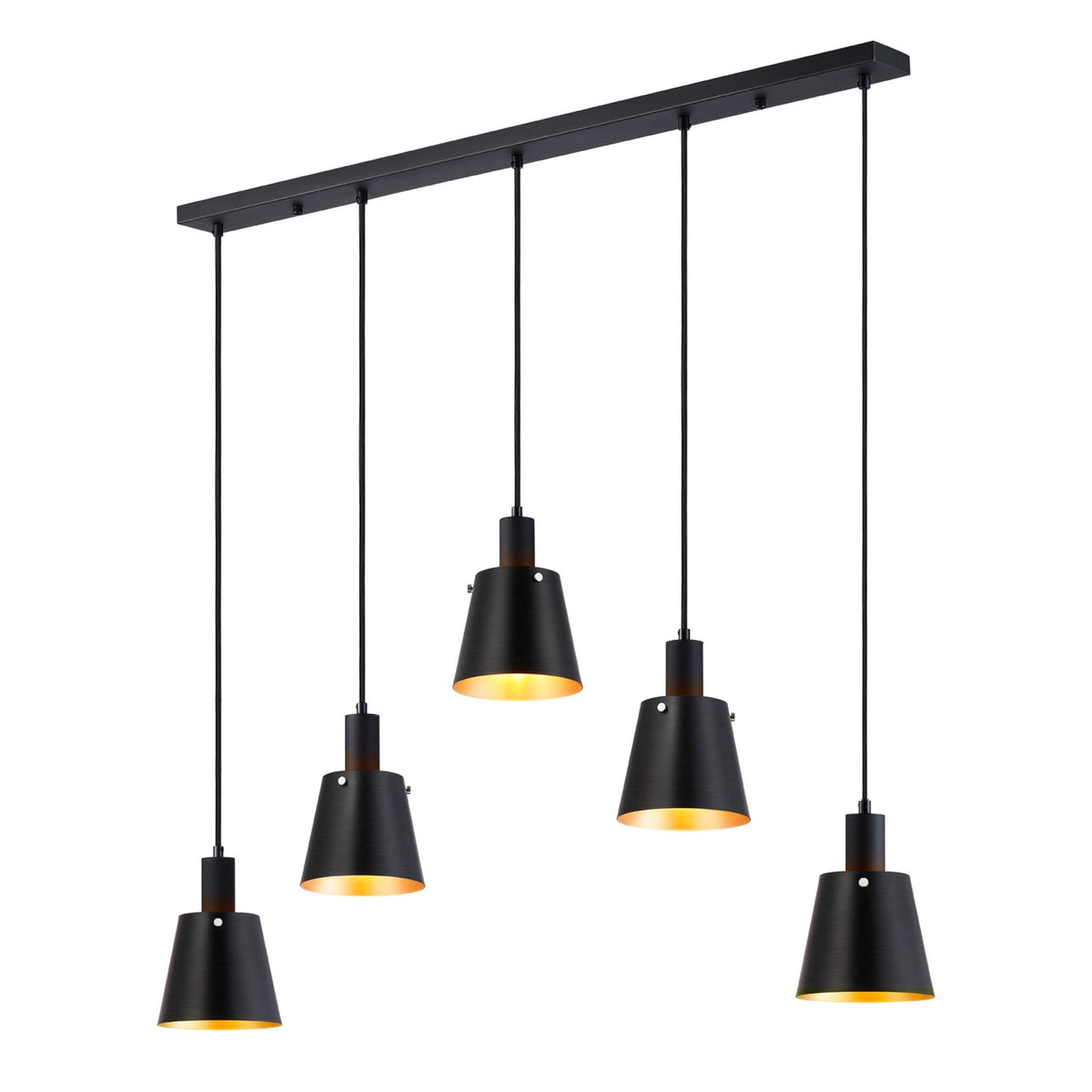 Essington 5 Drop Linear Pendant with Sand Black and Gold Metal Shades